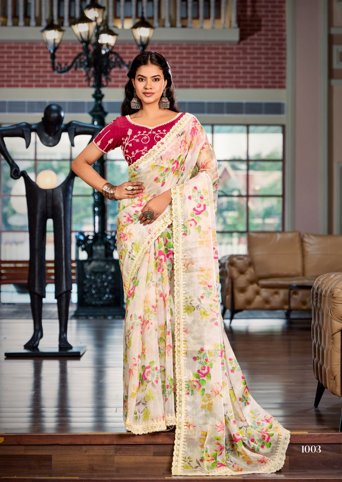 Juery By Stavan Burberry Embroidered Fancy Saree Suppliers In India